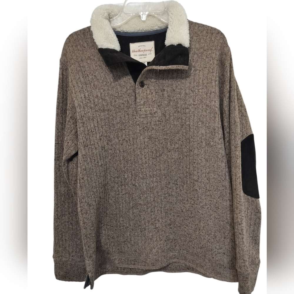 (M59) Weatherproof Vintage Ribbed Sherpa Collared Button Sweater